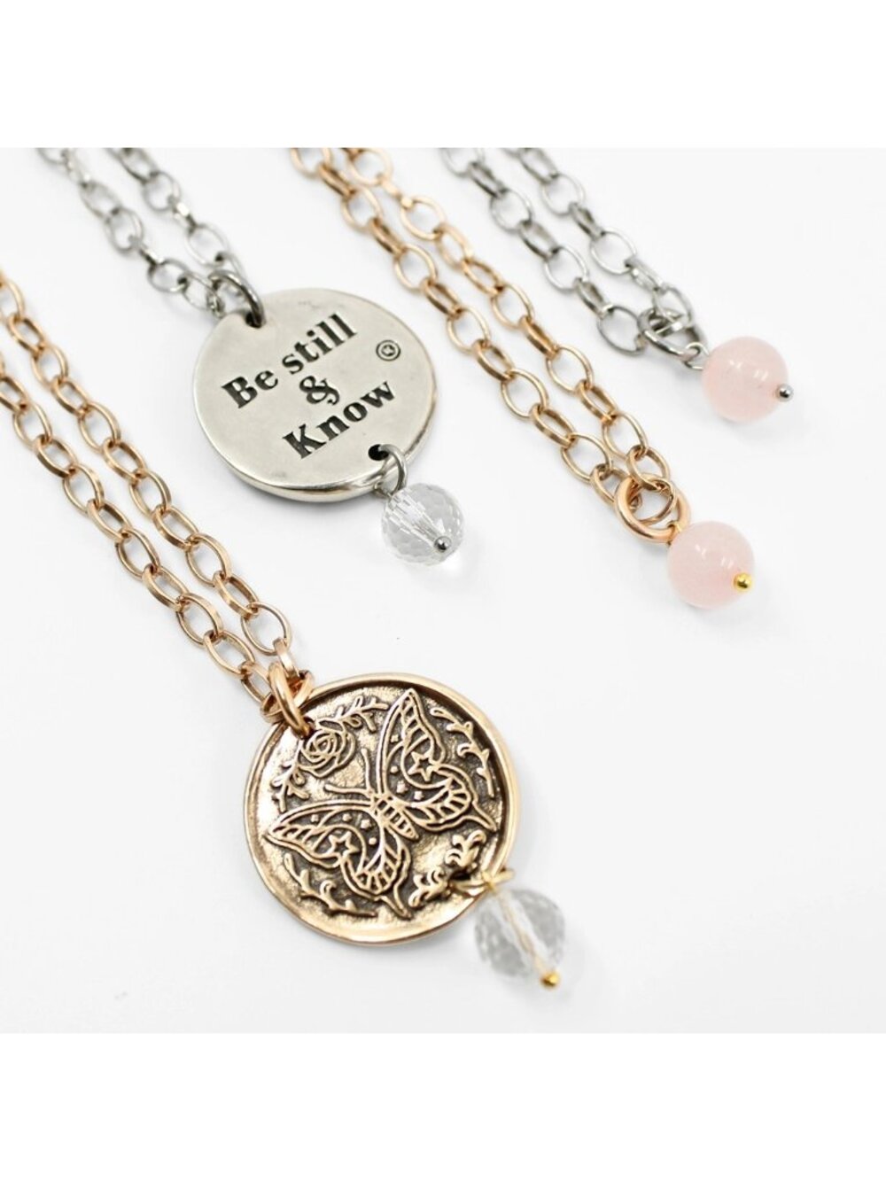 NWT Katia Designs BE STILL & KNOW Butterfly Silvertone Necklace - Picture 7 of 7